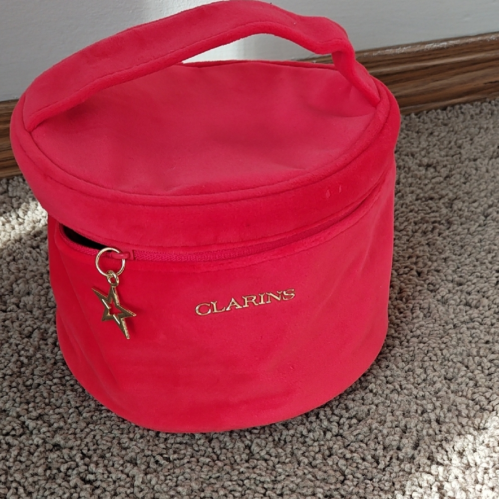 New ⚠️ Clarins Red Round Cosmetic Bag